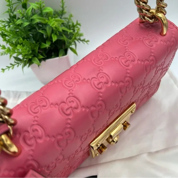 GUCCI GG Microguccissima pink Padlock Leather Chain Shoulder bag ❤️ - Picture 3 of 12